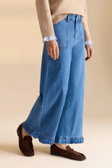 Womens Blue Ruffle Baggy Jeans | CicyBell