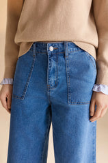 Womens Blue Ruffle Baggy Jeans | CicyBell