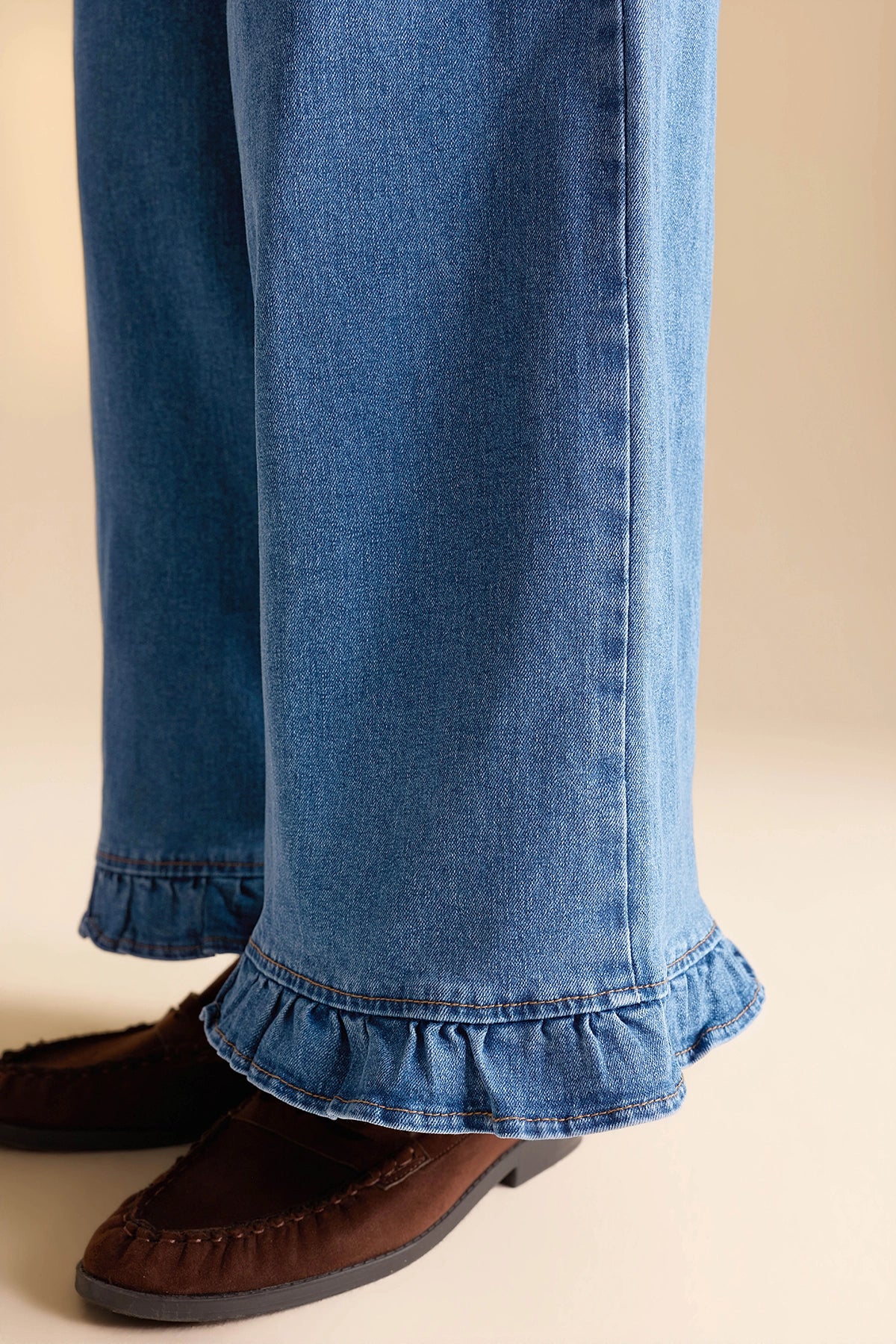 Womens Blue Ruffle Baggy Jeans | CicyBell