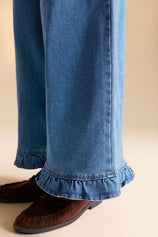 Womens Blue Ruffle Baggy Jeans | CicyBell