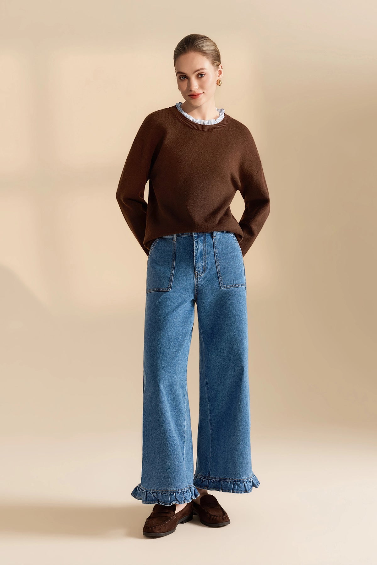 Womens Blue Ruffle Baggy Jeans | CicyBell