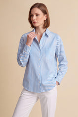 Womens Blue Striped Button Down Shirt | CicyBell