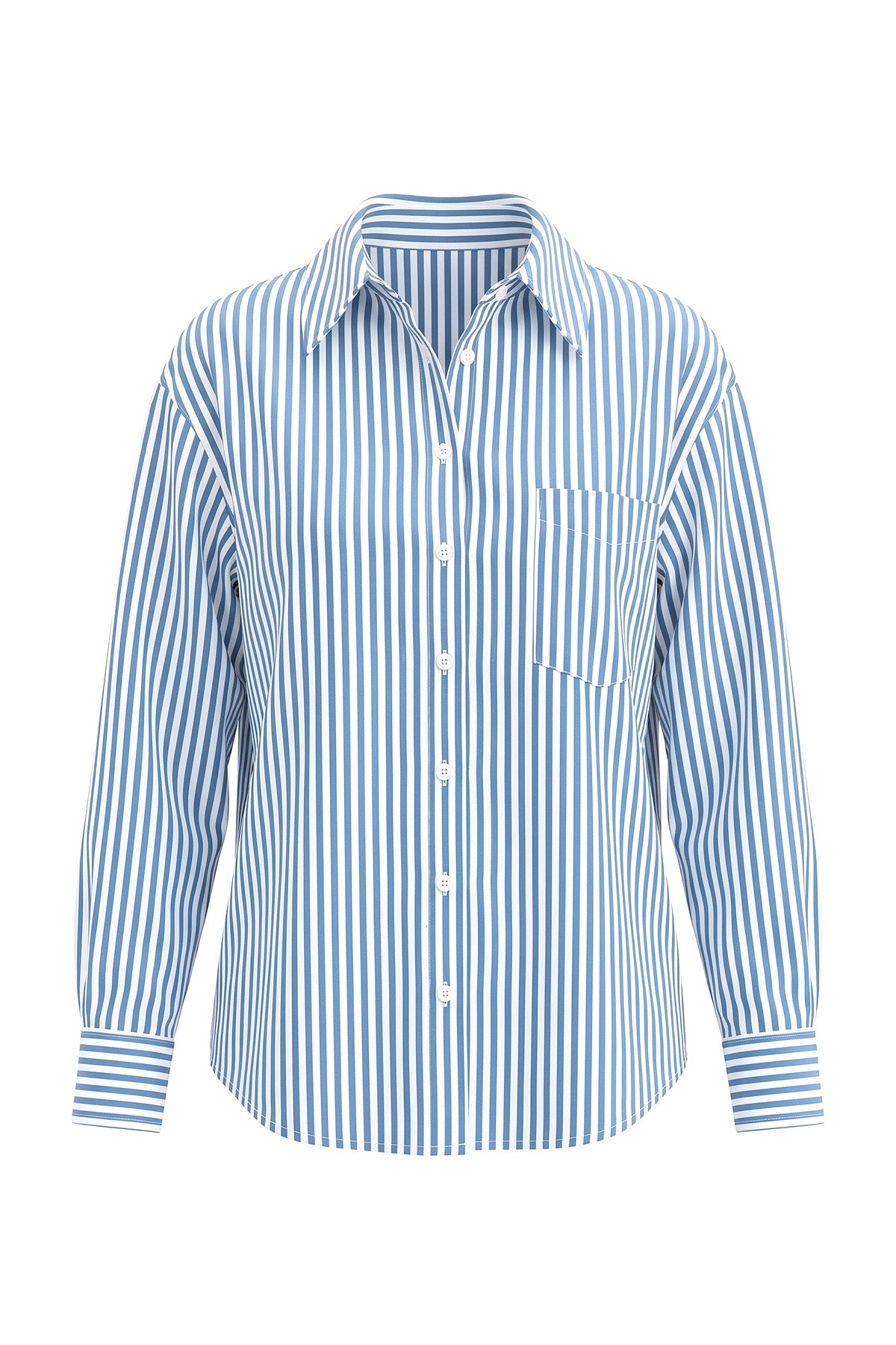 Womens Blue Striped Button Down Shirt | CicyBell