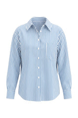 Womens Blue Striped Button Down Shirt | CicyBell