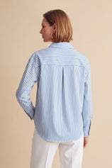 Womens Blue Striped Button Down Shirt | CicyBell