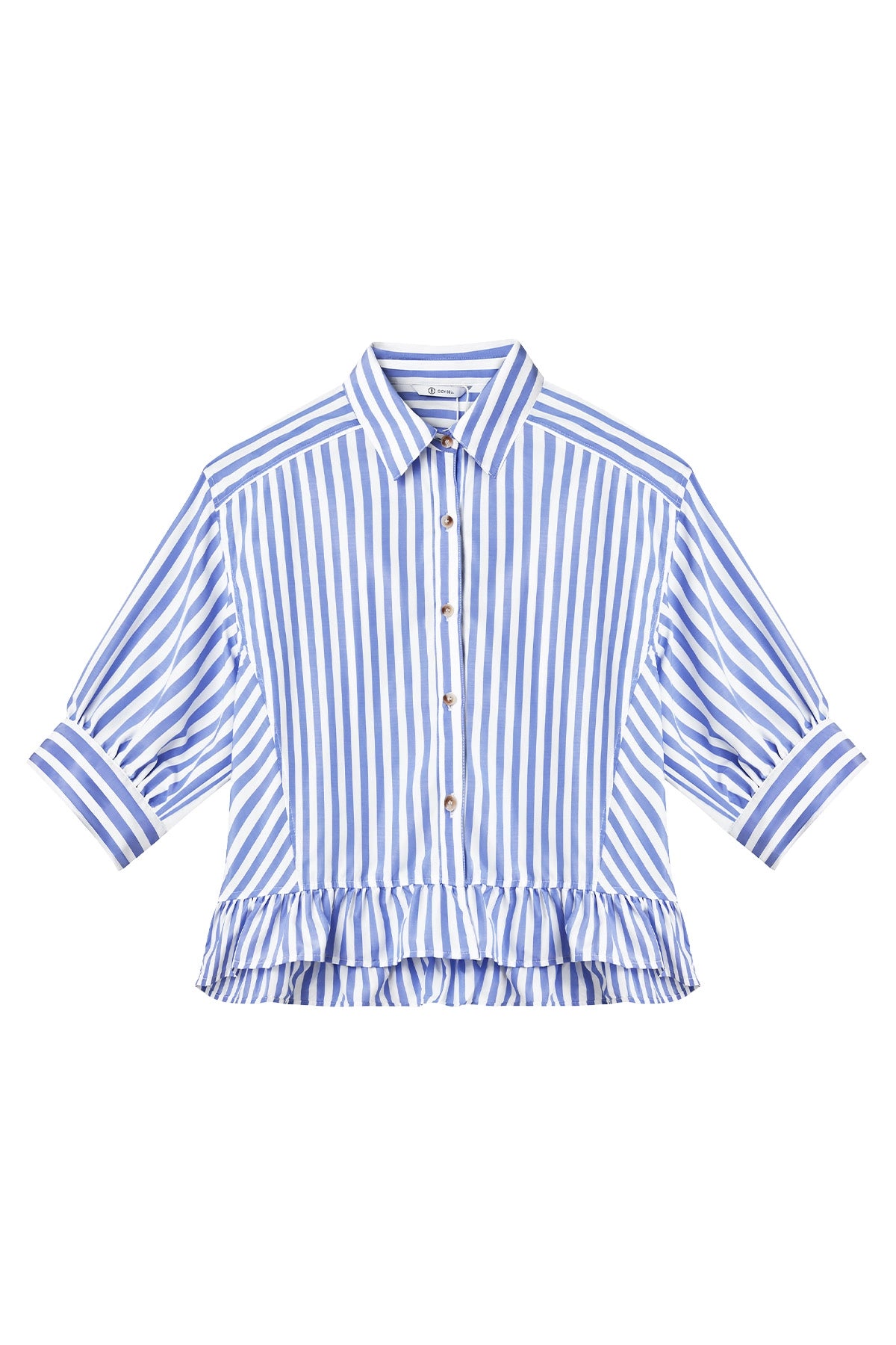 Cicy Bell Womens Blue Ruffle Striped Shirts