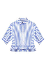 Cicy Bell Womens Blue Ruffle Striped Shirts