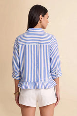 Cicy Bell Womens Blue Ruffle Striped Shirts