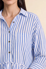 Cicy Bell Womens Blue Ruffle Striped Shirts