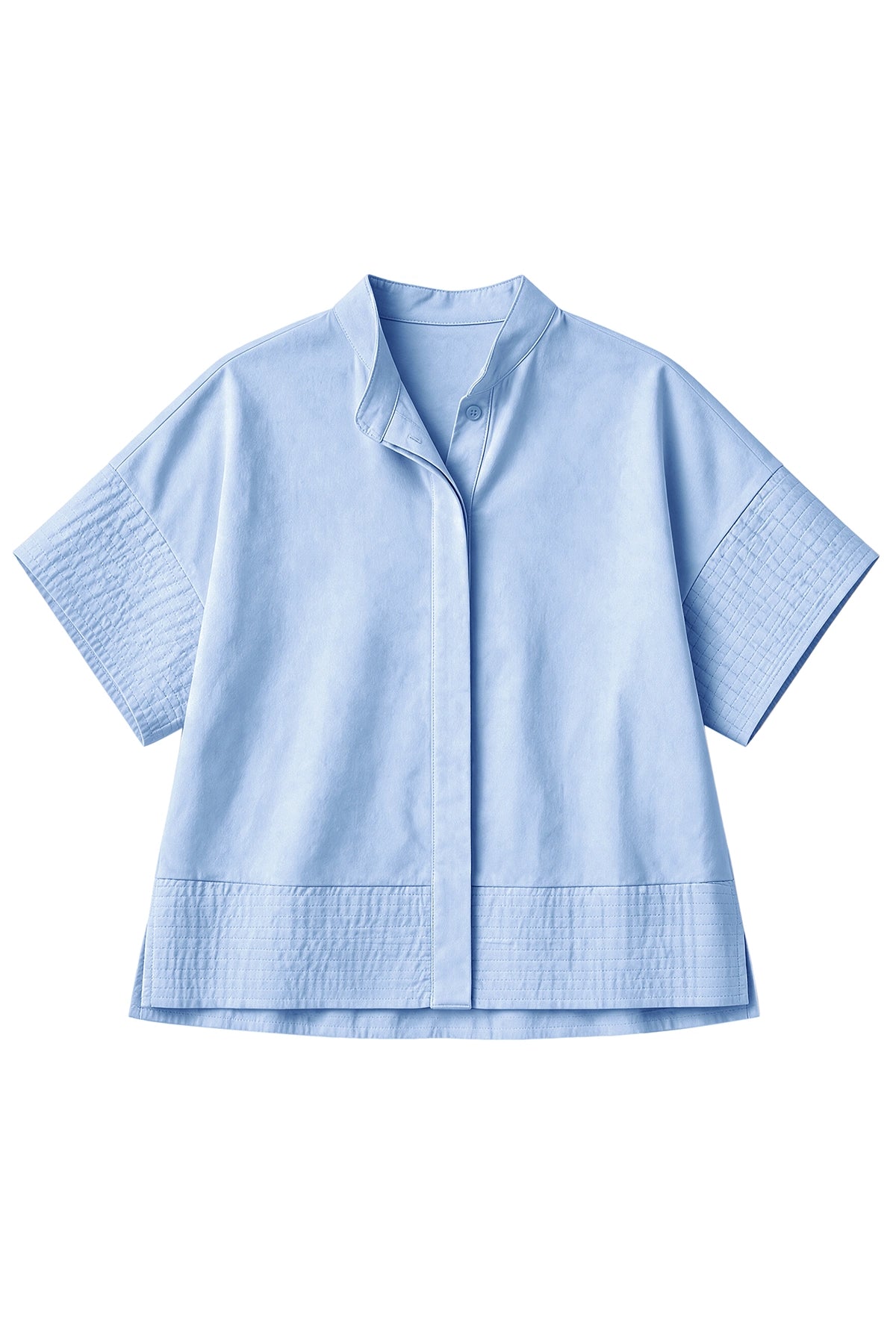 Womens Blue Cropped Short Sleeve Shirts| CicyBell