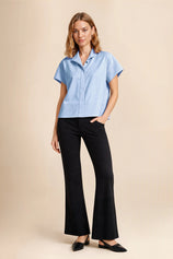 Womens Blue Cropped Short Sleeve Shirts| CicyBell