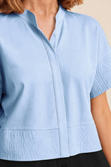 Womens Blue Cropped Short Sleeve Shirts| CicyBell