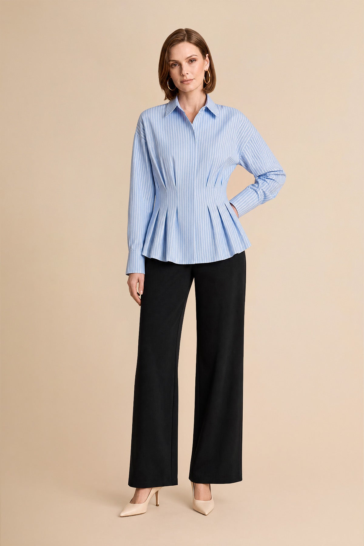 Women Blue Striped Button Down Shirts | CicyBell