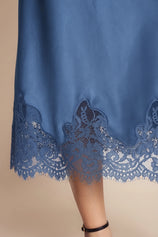 Womens Blue Silk Satin Midi Skirts | CicyBell