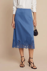 Womens Blue Silk Satin Midi Skirts | CicyBell