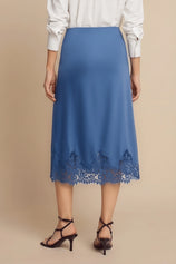 Womens Blue Silk Satin Midi Skirts | CicyBell