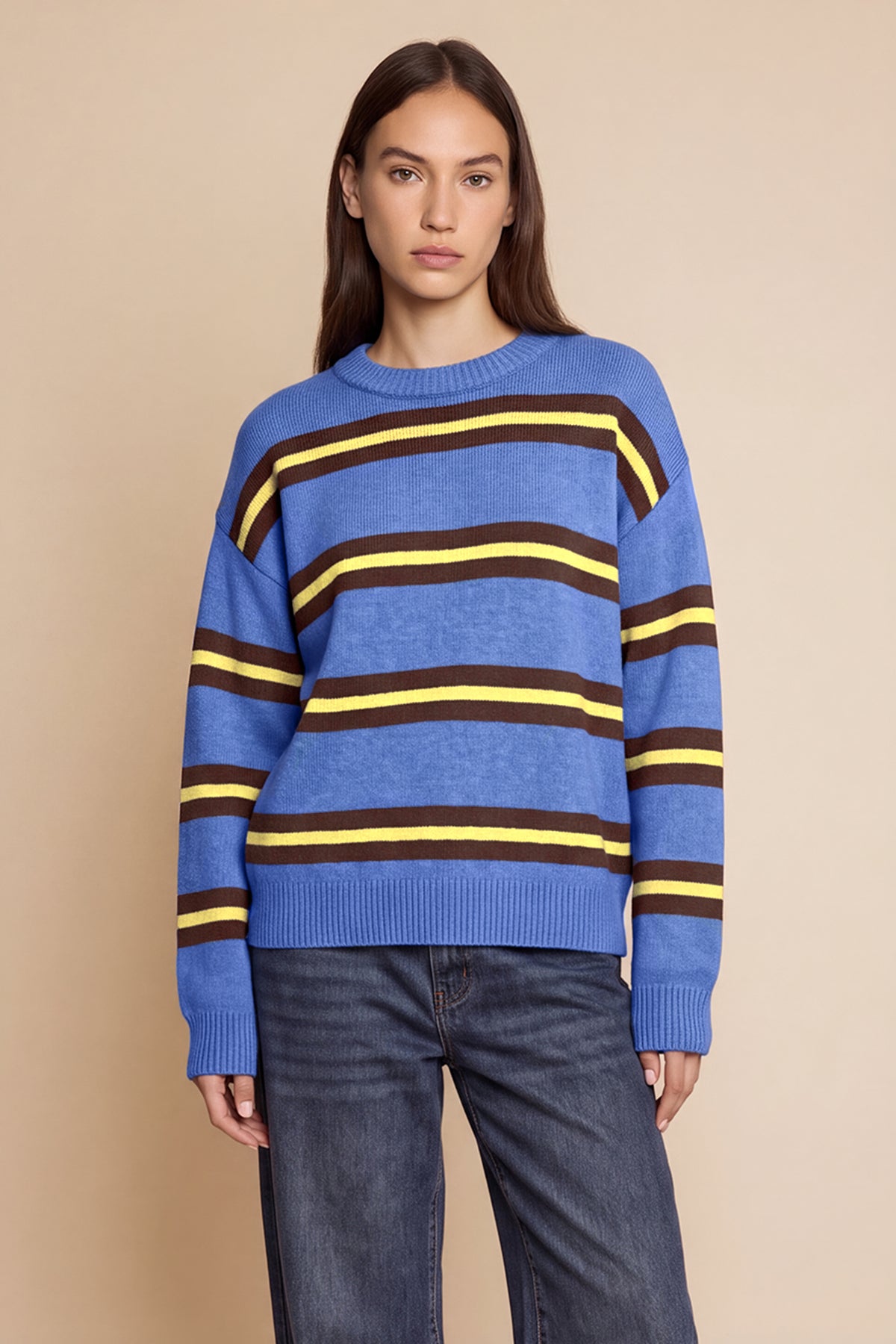 Womens Blue Striped Pullover Sweater | CicyBell