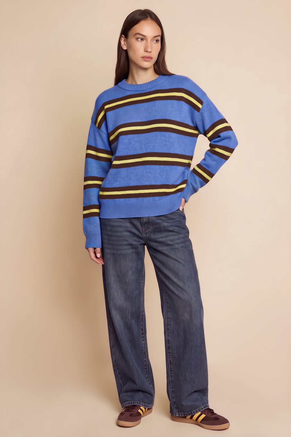 Womens Blue Striped Pullover Sweater | CicyBell