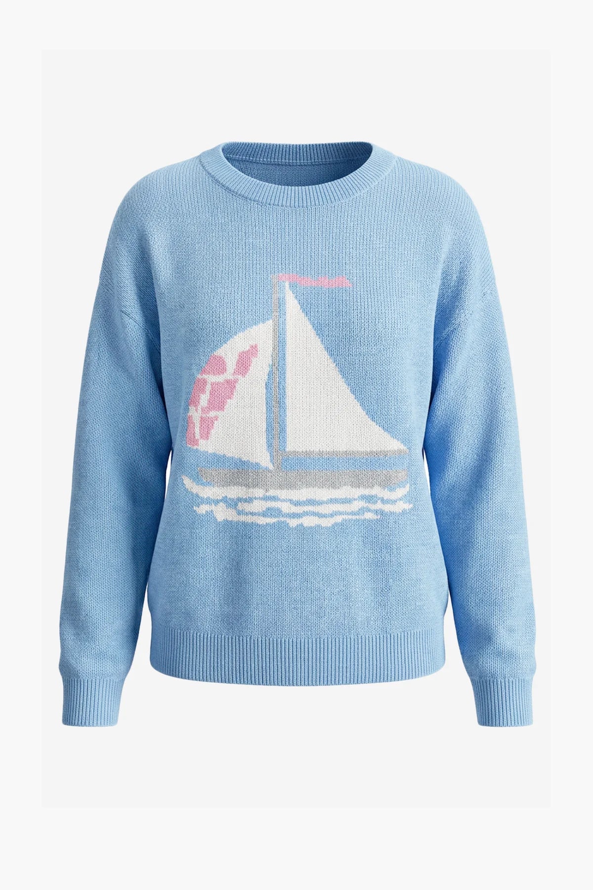 Womens Blue Boat Graphic Knit Sweaters | CicyBell