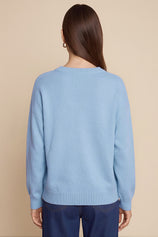 Womens Blue Boat Graphic Knit Sweaters | CicyBell