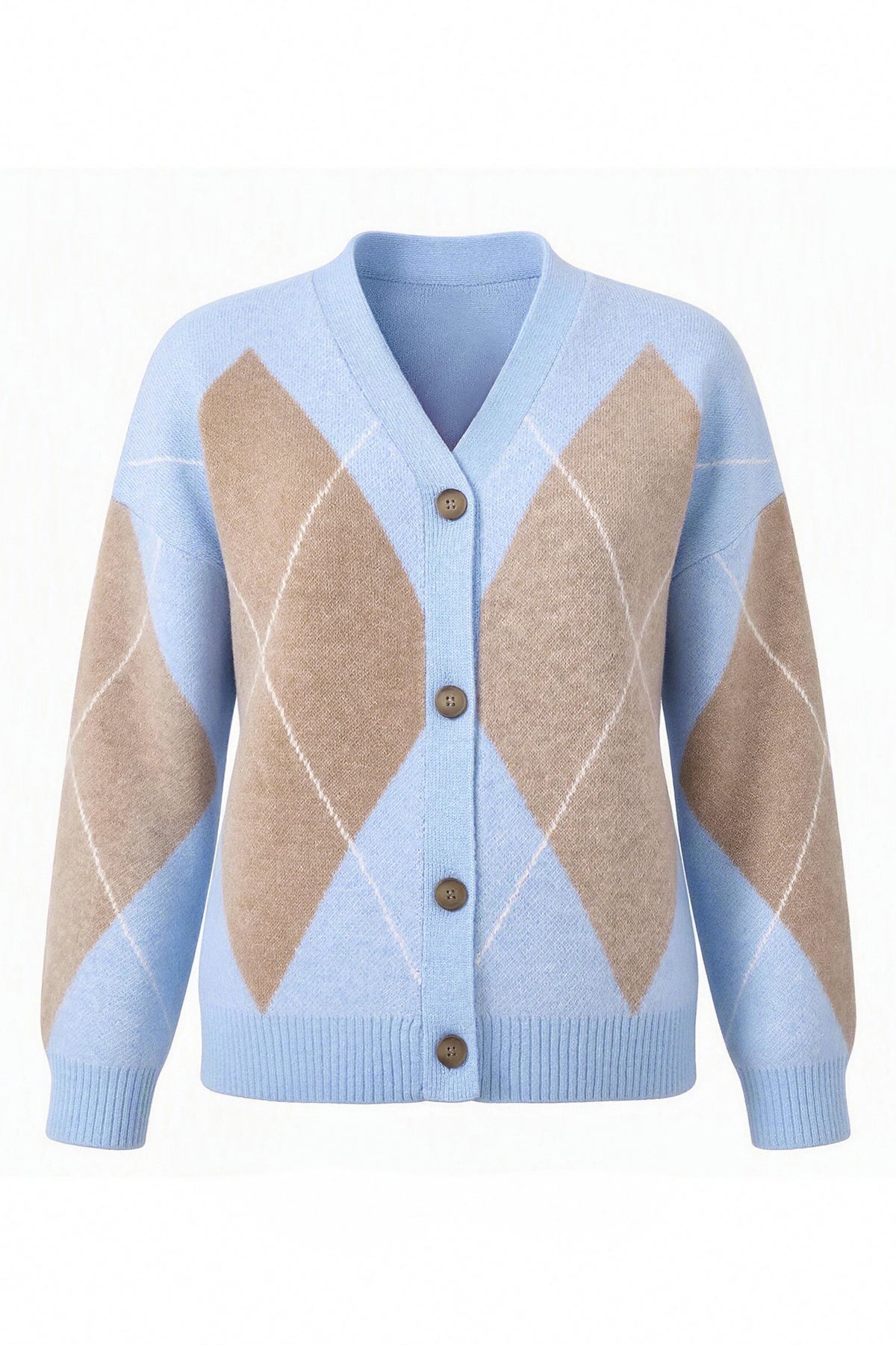 Women Blue Plaid Color Block Cardigan | CicyBell