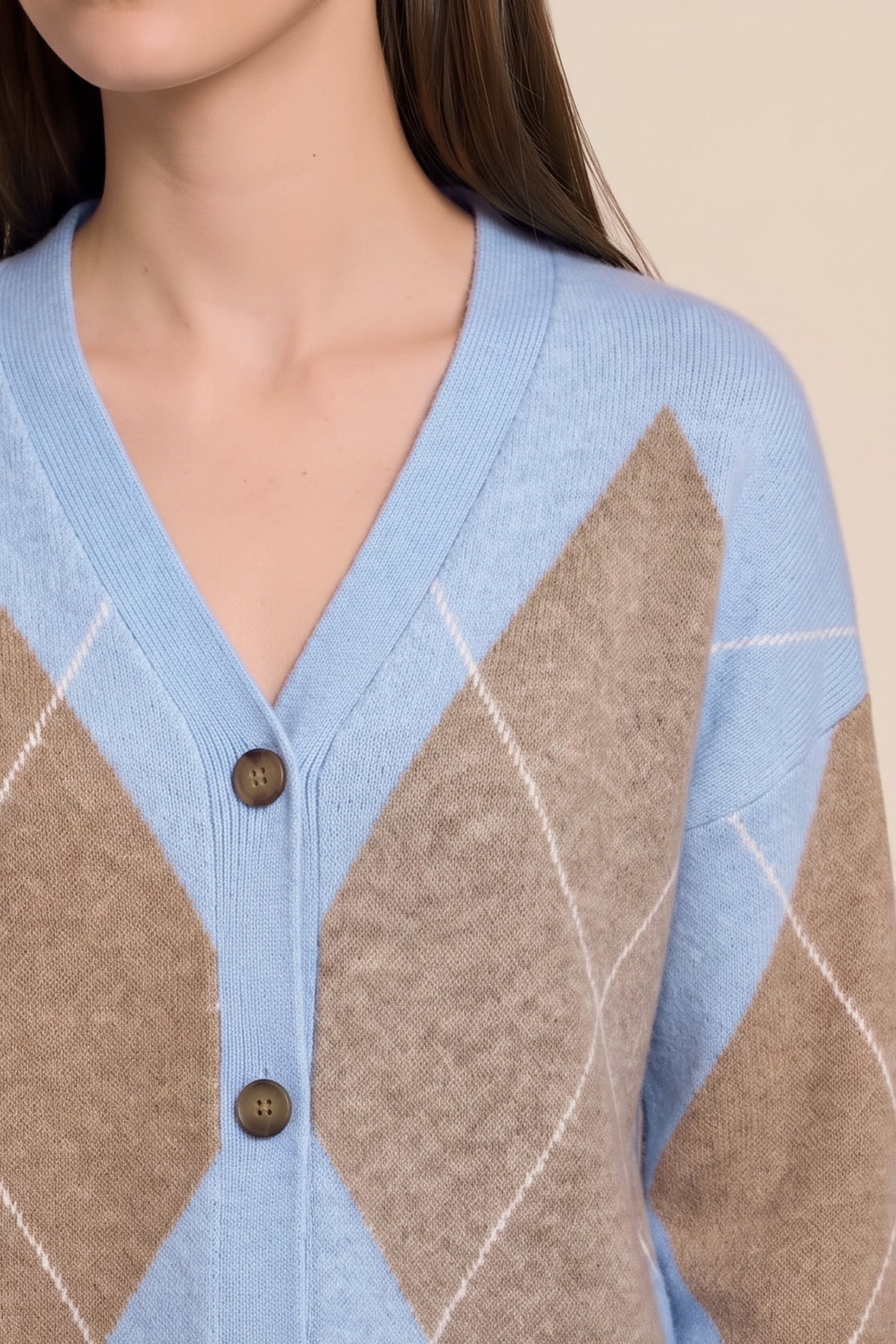Women Blue Plaid Color Block Cardigan | CicyBell