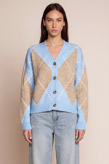 Women Blue Plaid Color Block Cardigan | CicyBell