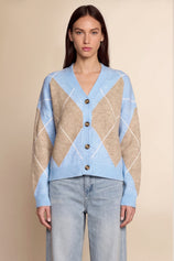 Women Blue Plaid Color Block Cardigan | CicyBell