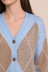 Women Blue Plaid Color Block Cardigan | CicyBell