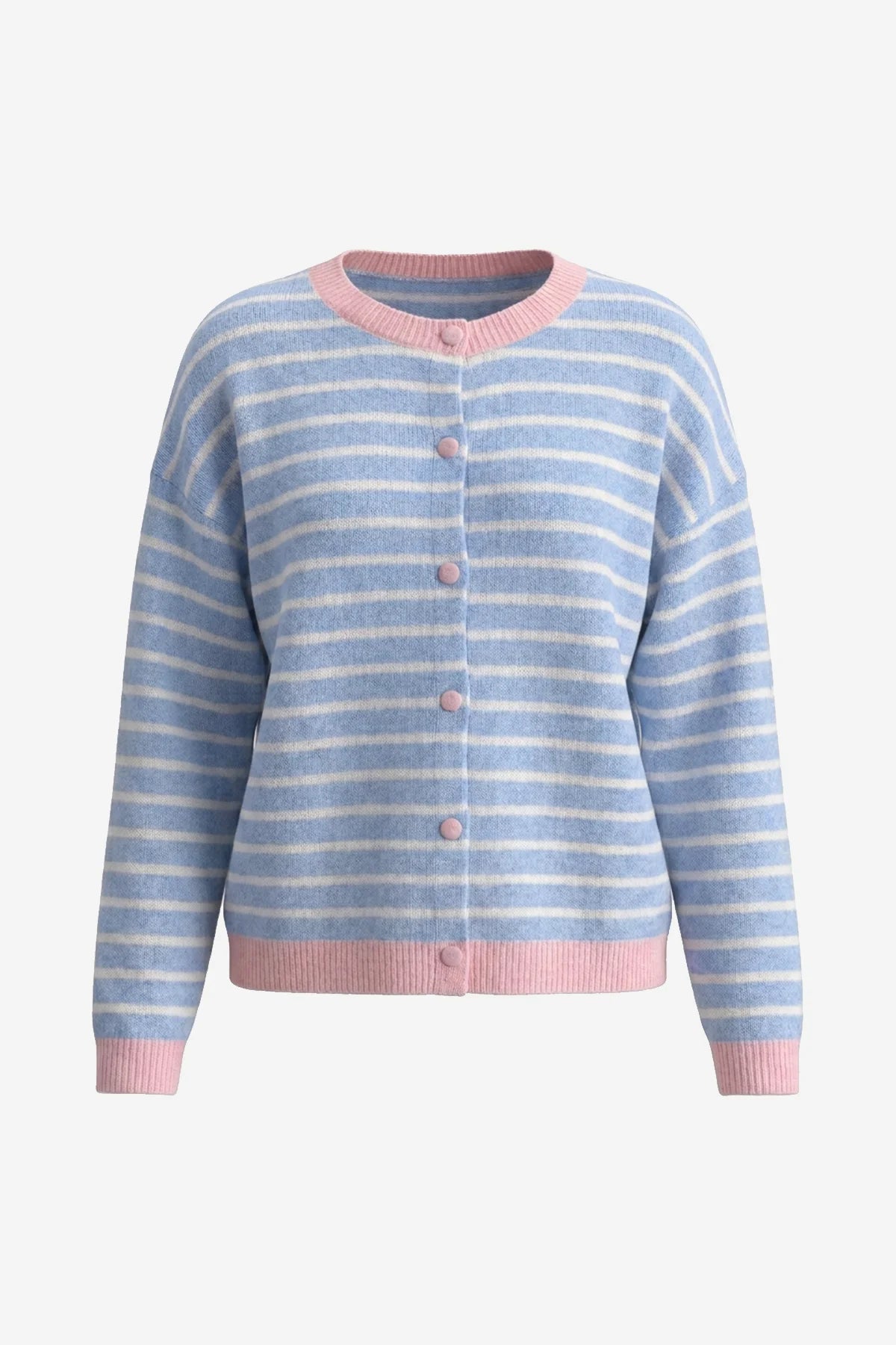 Women Blue Striped Button Down Sweater | CicyBell
