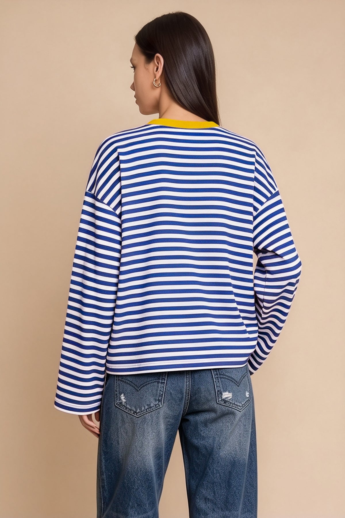 Womens Blue Striped Long Sleeve Top | CicyBell