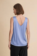 Womens Blue V Neck Satin Tank Tops  | CicyBell
