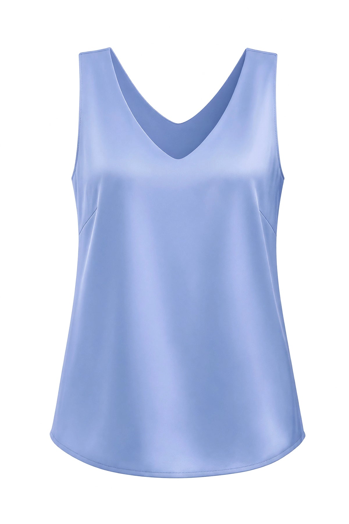 Womens Blue V Neck Satin Tank Tops  | CicyBell