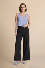Womens Blue V Neck Satin Tank Tops  | CicyBell