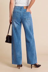 Womens Blue High Waisted Wide Leg Jeans | CicyBell