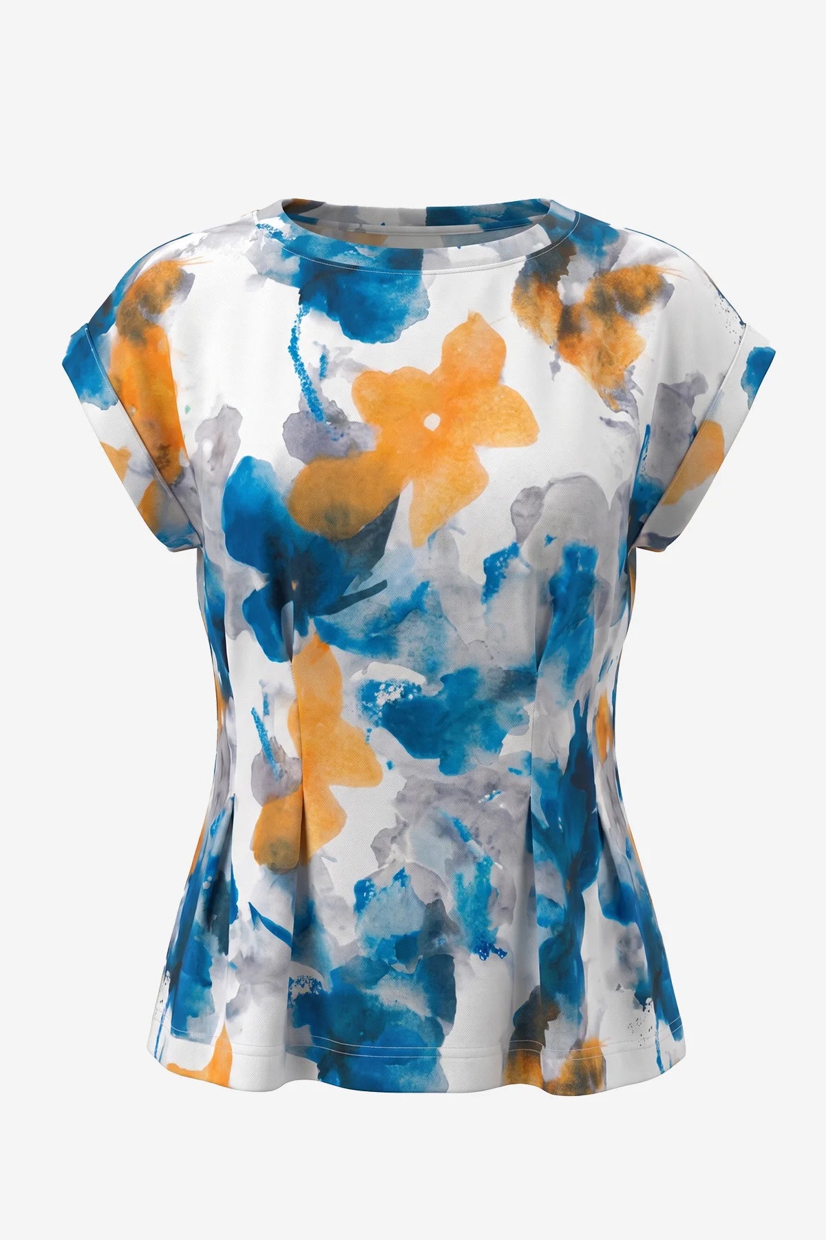 Womens Blue-yellow Crew Neck Pleated Tops | CicyBell