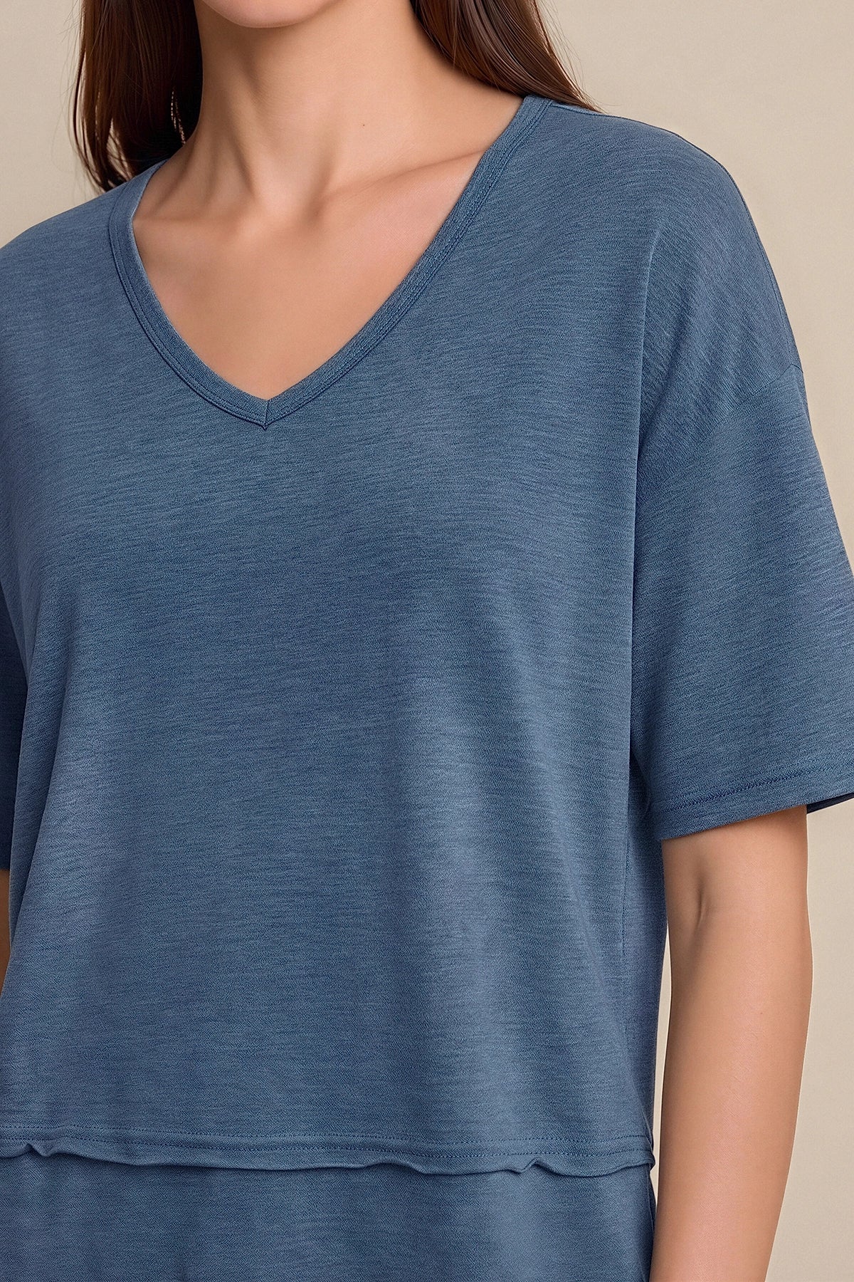 Womens Bluish Gray Summer V Neck T Shirts | CicyBell