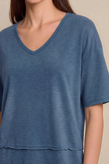 Womens Bluish Gray Summer V Neck T Shirts | CicyBell