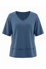 Womens Bluish Gray Summer V Neck T Shirts | CicyBell
