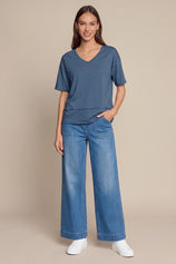 Womens Bluish Gray Summer V Neck T Shirts | CicyBell