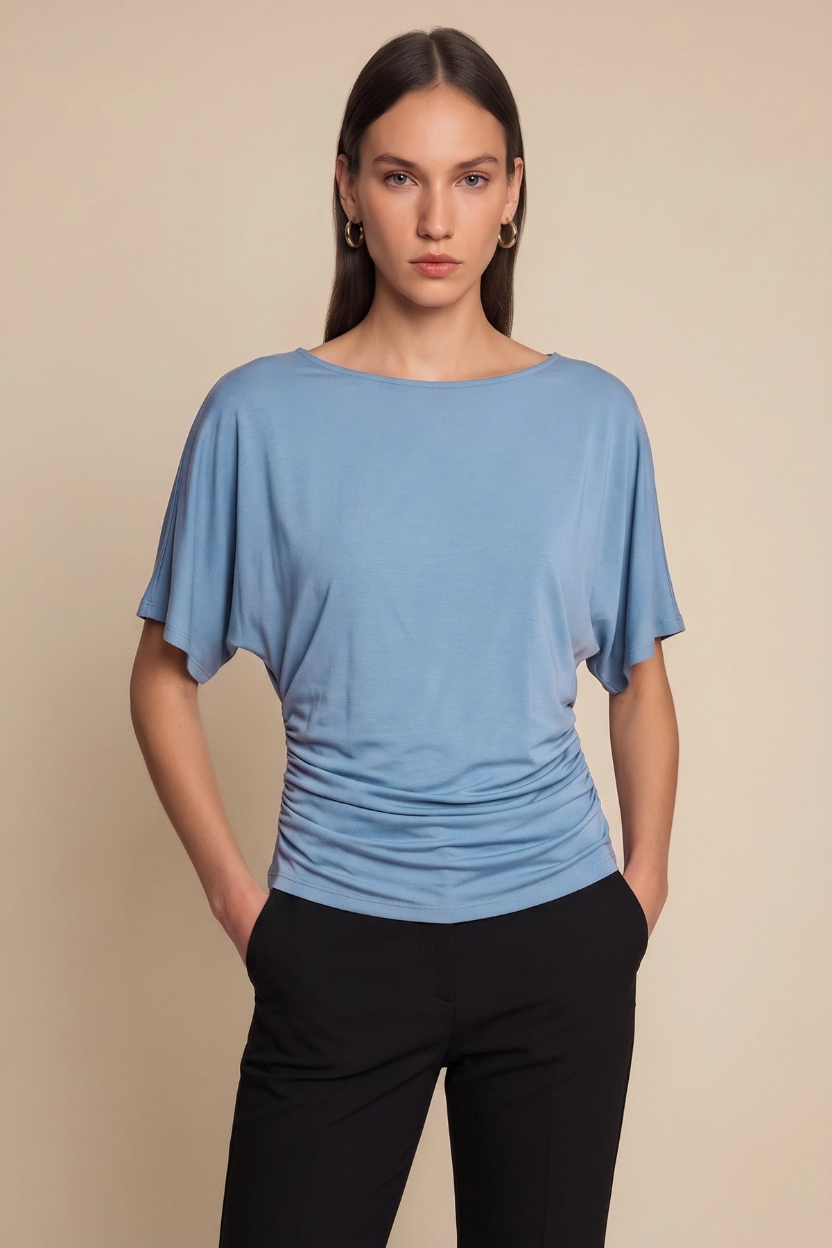 Womens Bluish Gray Tie Back Cinched Tops | CicyBell