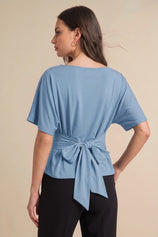 Womens Bluish Gray Tie Back Cinched Tops | CicyBell