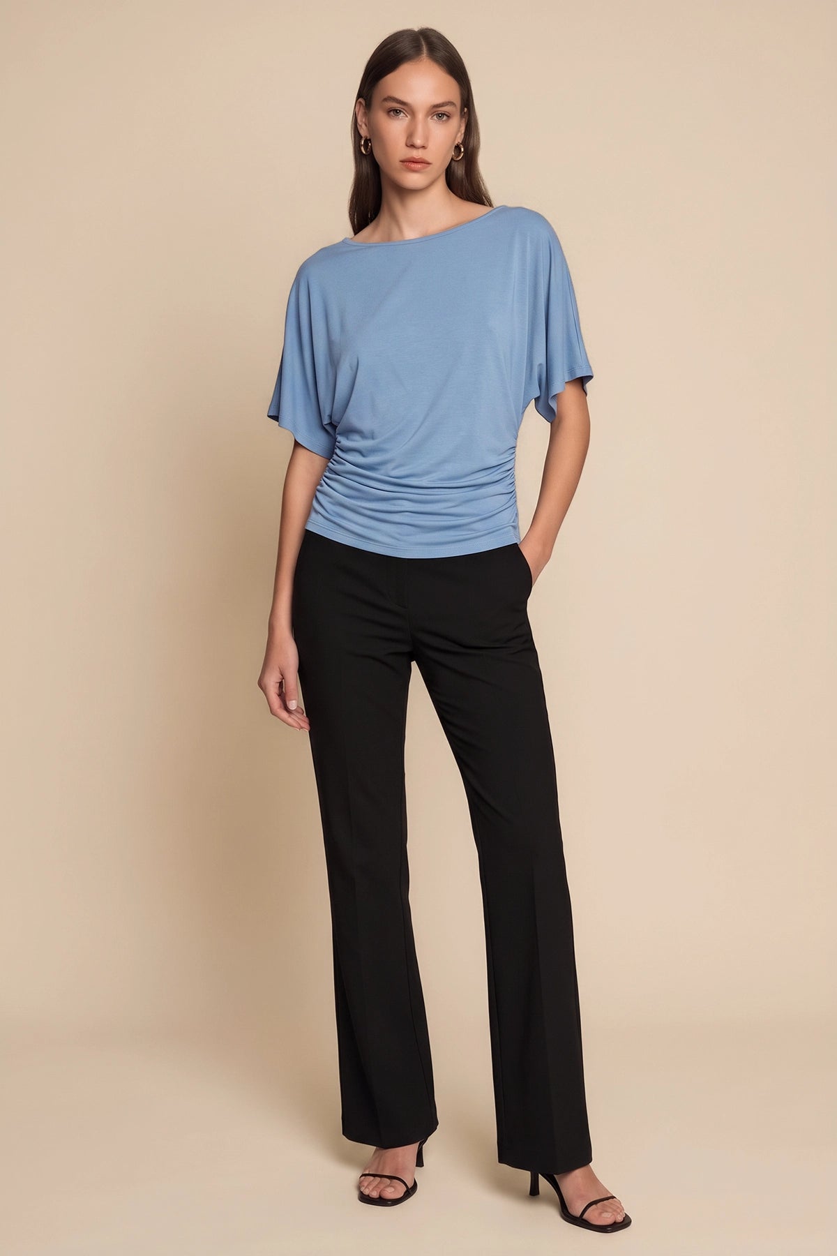 Womens Bluish Gray Tie Back Cinched Tops | CicyBell