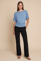 Womens Bluish Gray Tie Back Cinched Tops | CicyBell