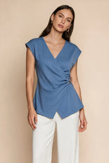 Womens Bluish Gray V Neck Wrap Tank Tops | CicyBell