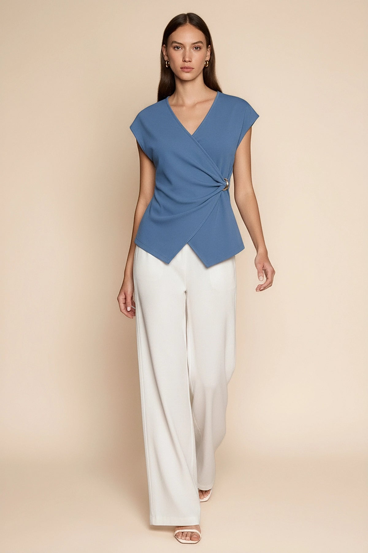 Womens Bluish Gray V Neck Wrap Tank Tops | CicyBell