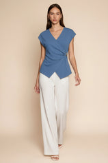 Womens Bluish Gray V Neck Wrap Tank Tops | CicyBell