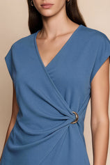 Womens Bluish Gray V Neck Wrap Tank Tops | CicyBell