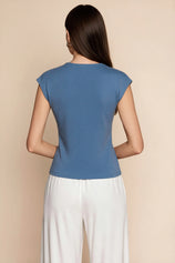 Womens Bluish Gray V Neck Wrap Tank Tops | CicyBell