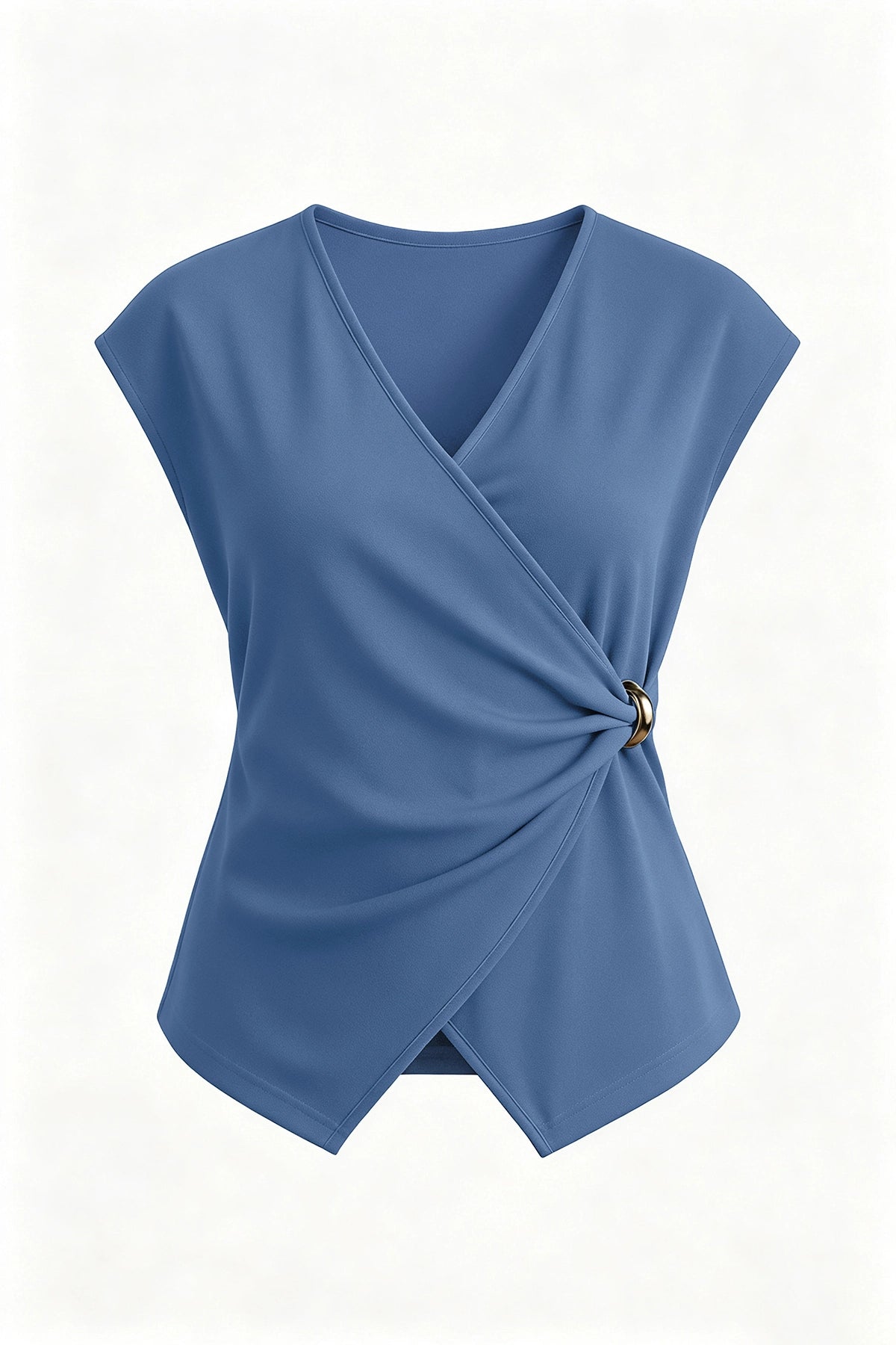 Womens Bluish Gray V Neck Wrap Tank Tops | CicyBell